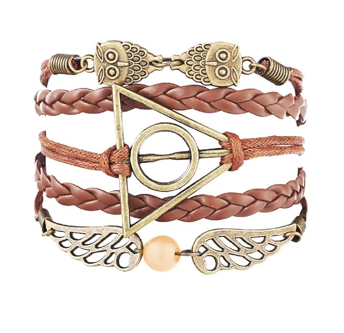 (Hellbraunes) Armband - Geflochten - Zauberer Harry - Die Heiligtümer des Todes - Owl-Ali - Goldener Schnatz - Dreieck - Mann