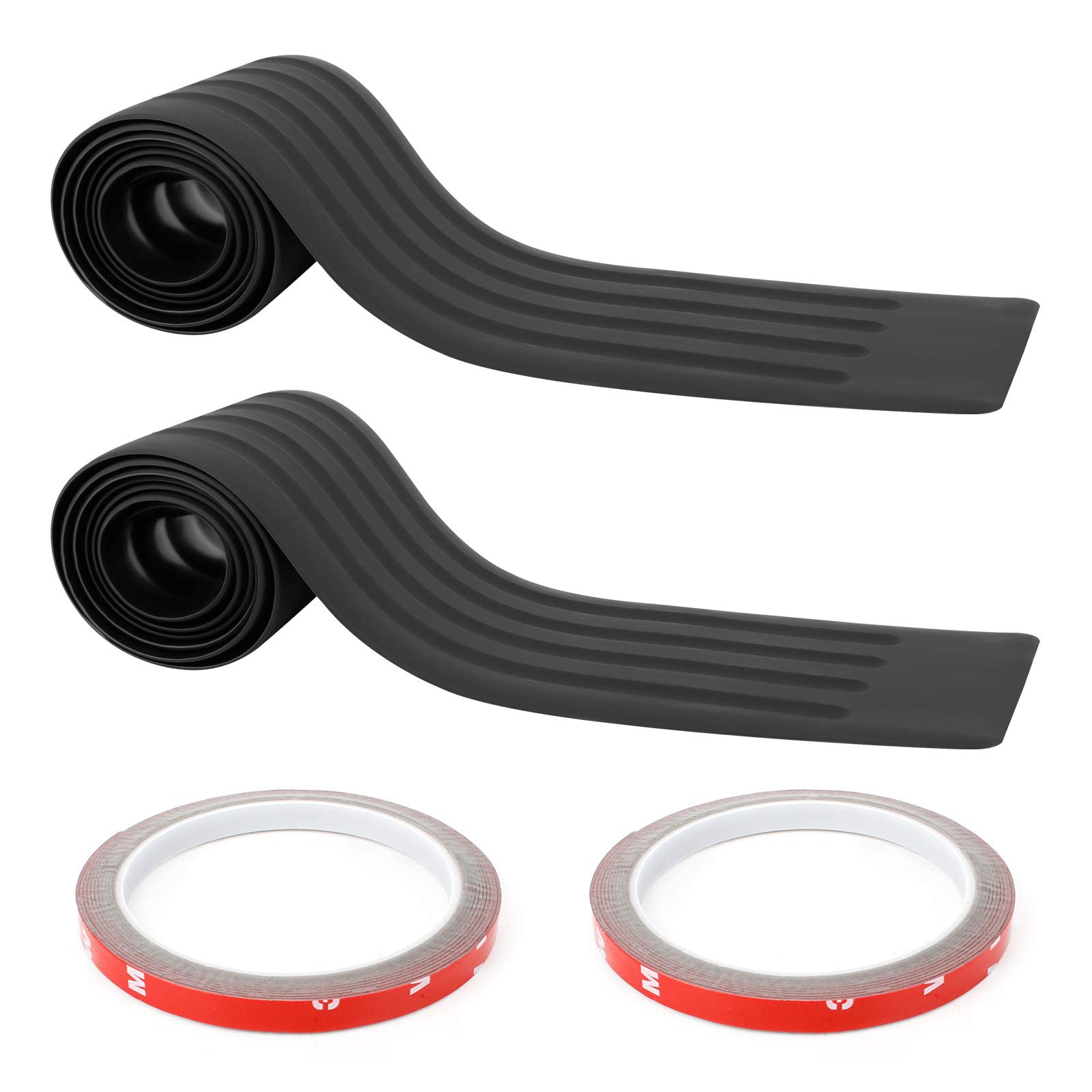 2Pcs Rear Bumper Protector 8.5ร104cm Universal Car Rear Trunk Sill Plate Scuff Plate Strip with 2 rolls Tapes Anti-Scratch Rubber Back Cover Fit for Car Pickup SUV Truck