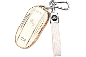 QBUC for Tesla Key Fob Cover with Keychain Car Key Case Compatible with Tesla Model X Smart Remote Key Accessories(White, Model X)