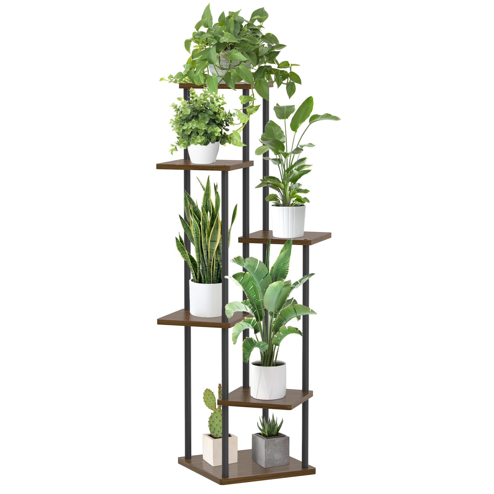 Photo 1 of Oppro 6 Tier Plant Stand Indoor Outdoor, Tall Metal Wood Tiered Corner Planter Stands Holder, Large Multiple Flower Orchid Pot Shelf Display Rack for Patio Office Porch Living Room Bedroom Balcony Garden,Oak