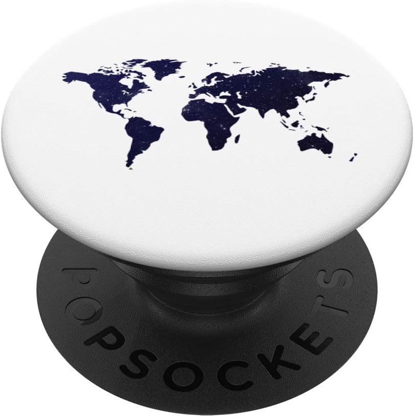 Earth Planet World Globe Space World Map PopSockets PopGrip: Swappable Grip for Phones & Tablets, Black