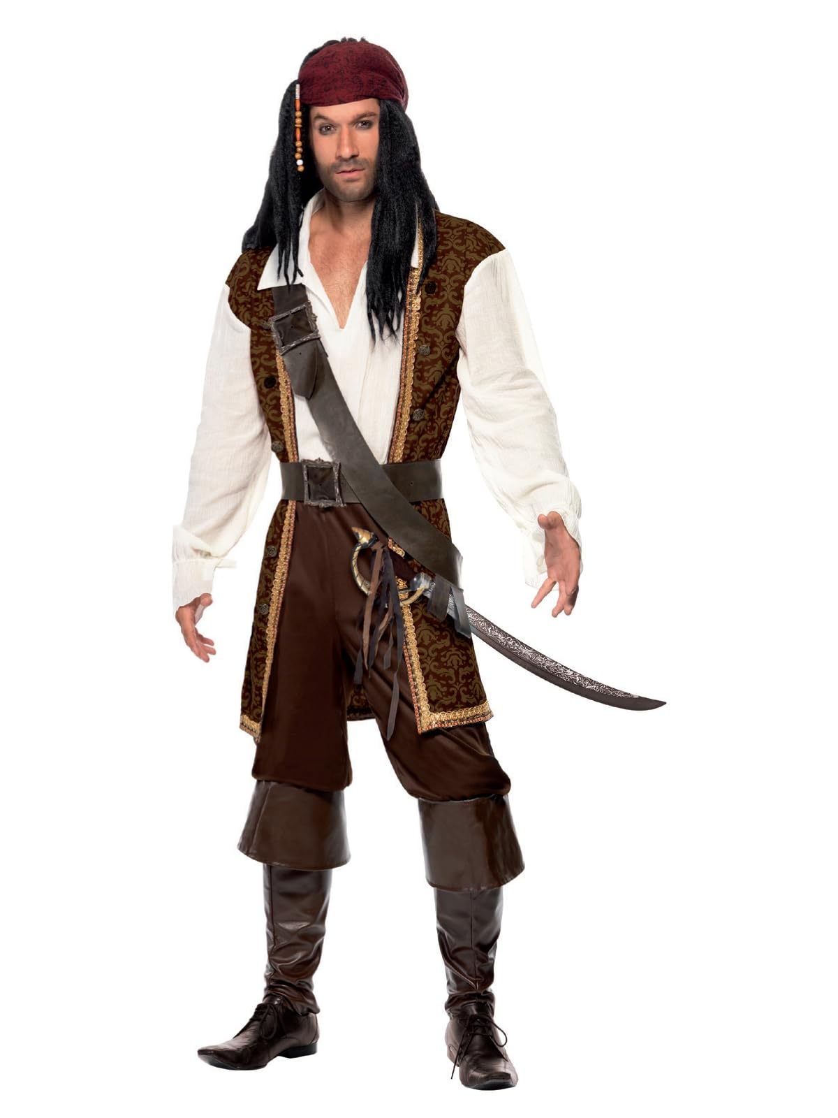Photo 1 of Smiffys mens High Seas Pirate Costume, Brown, M - US Size 38"-40"