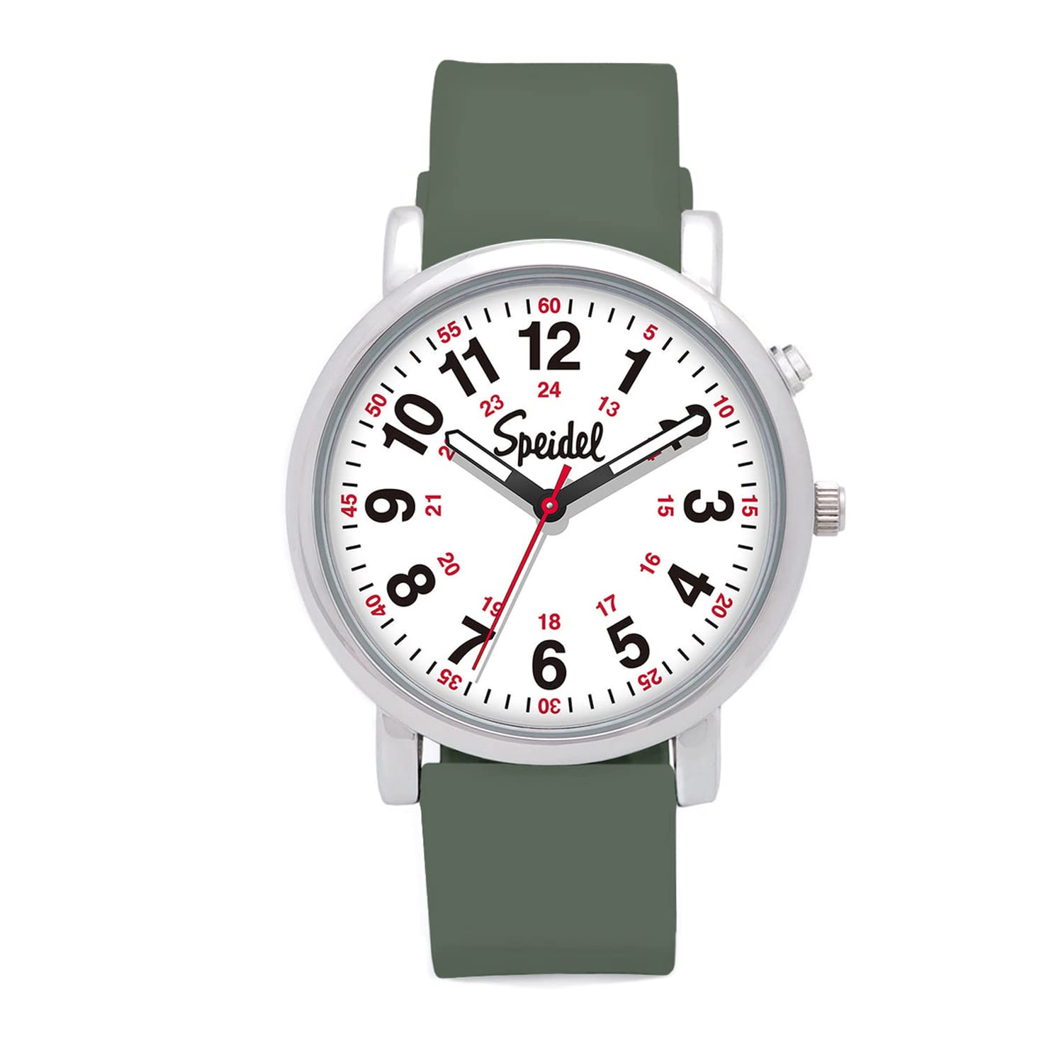 Speidel Glow Scrub Watch™, Electroluminescent Nurse Doctors Medical Professionals Students Men Women Unisex Easy Read Dial Military Time Second Hand, Silicone Band, Army Green, Scrub GLOW