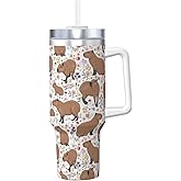 Vasietrng Capybara Gifts Capybara Tumbler Water Bottle Cup for Girls, Teens, Women, Men Stainless Steel Vacuum Insulated 40oz Tumbler with Lid and Straw for Water, Iced Tea or Coffee, White