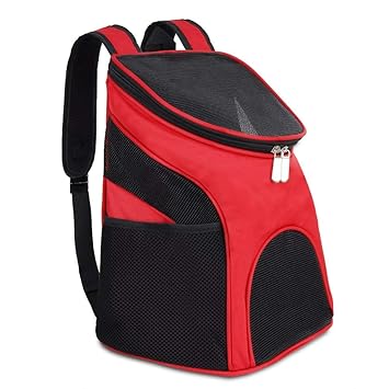 Emily Pets Pet Carrier Backpack with Adjustable Shoulder Strap, Breathable Mesh Soft-Sided Bag for Cats,Puppy,Small Dogs (Red)