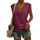 Langwyqu Womens Cap Sleeve Blouses T-Shirt Casual Loose Fit Basic Shirts Tank Tops