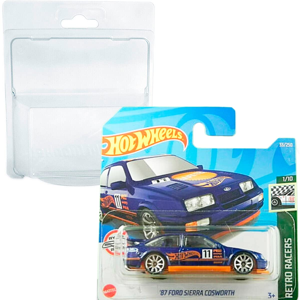 Friki Monkey Hot Wheels Custom '87 Ford Sierra Cosworth Retro Racers 1/10 (33/250) 2022 Short Card + Blister & Card Protector Pack