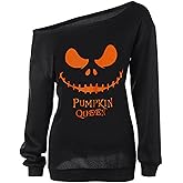 LYXIOF Women Halloween Sweatshirts Off The Shoulder Slouchy Shirts Long Sleeve Pullover