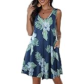 JollieLovin Women Plus Size Summer Sundress Tank Sleeveless V Neck Beach Swing Dress Swimsuit Cover ups(L-5X)