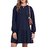 Dokuritu Sweatshirt Dress for Women Crewneck Long Sleeve Ruffled Patchwork Pullover Fall Dress Casual Sport Mini Dress