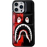 Hoolcase for iphone 16 Pro Max Soft Case 6.9 Inch for Half Black-Red Shark Face/Shark Teeth Fans Girls kids Boys, Cartoon Cute Fun Funny Shockproof TPU Protective Non-Slip Cover for iphone (CYX-BLACK)