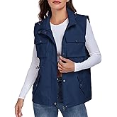 KateModa Women's Military Utility Vest Sleeveless Drawstring Jackets Waterproof Cargo Vest Outerwear with Removable Hood