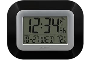 La Crosse Technology WT-8005U-B-INT Atomic Digital Wall Clock with Indoor Temperature, Black,