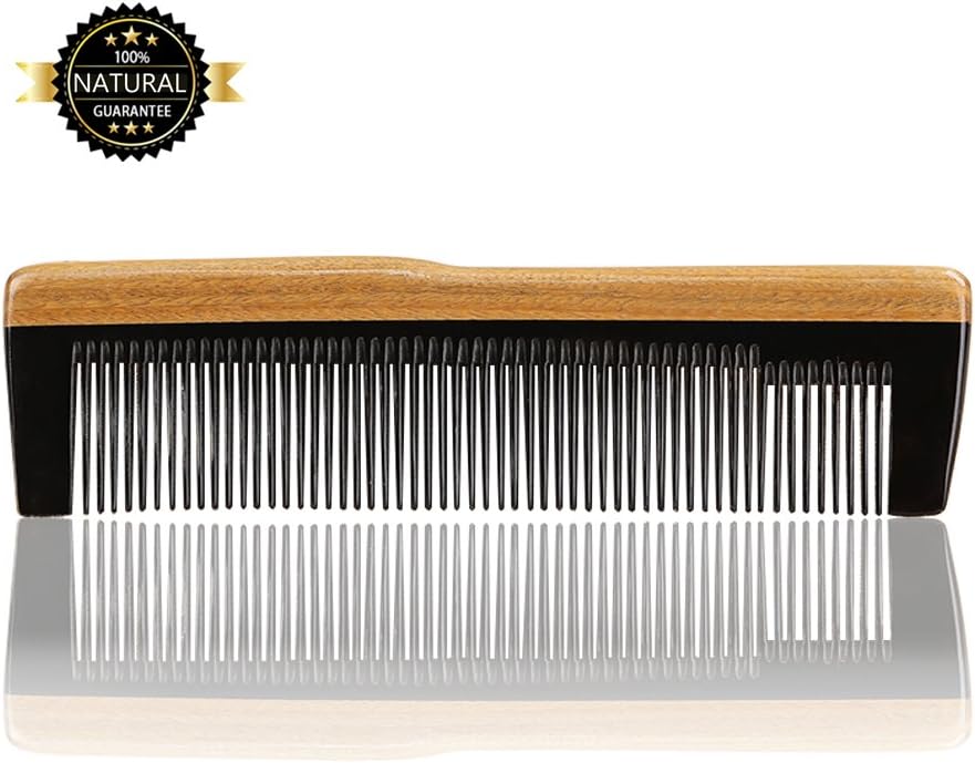 Hair Comb，beard comb Handmade Eyros mix of Horn and sandalwood comb for men women anti static fine and medium tooth for hair beard mustache with case