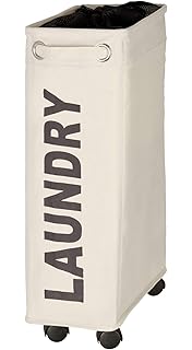 Laundry Bin Corno, Polyester, Home & Bedroom Clothes Hamper, Slim Space Saving with Large Capacity, 43 Litres, 18.5x60x40cm, Beige