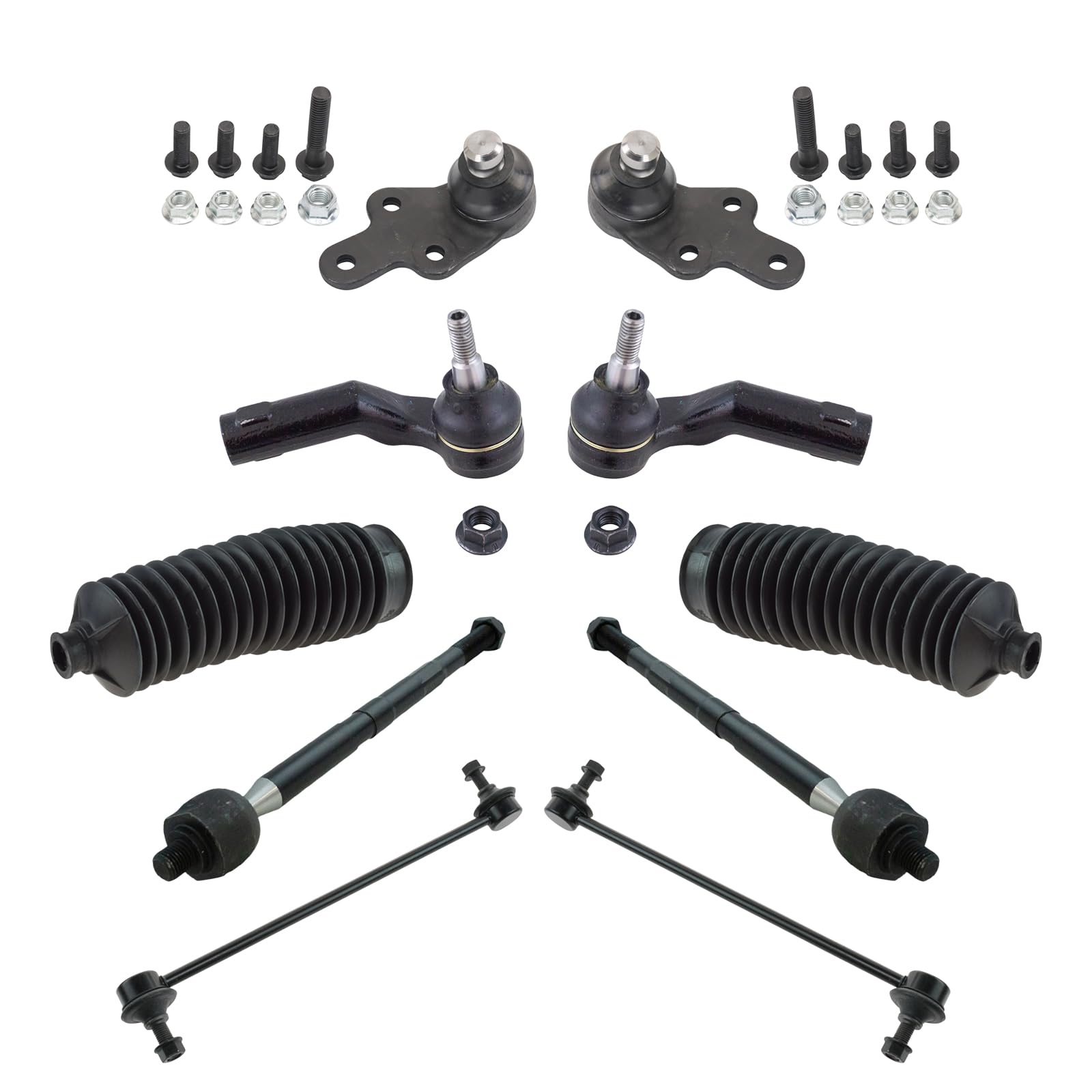 TRQ Front Steering & Suspension Kit Ball Joint Steering Rack & Pinion Bellow Sway Bar Stabilizer Link Tie Rod Compatible with 2012-2018 Ford Focus 2015-2018 Transit Connect