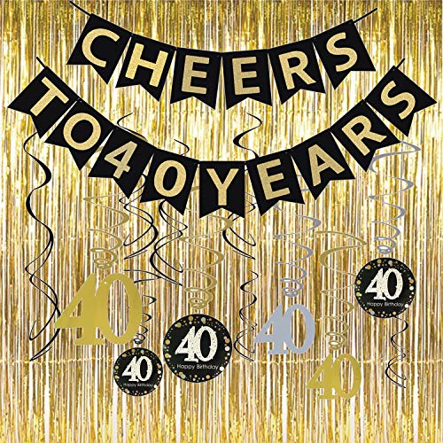 40th Birthday Party Decorations KIT - Cheers to 40 Years Banner, Sparkling Celebration 40 Hanging Swirls,Gold Foil Fringe Curtain, Perfect 40 Years Old Party Supplies 40th Anniversary Decorations - Thumbnail 6
