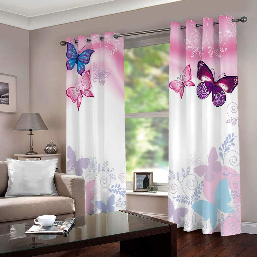 YMLJH Eyelet Blackout Curtains Insect butterfly drapes Bedroom Thermal Insulated kids room city children window Home Decoration living room Super Soft Panels 2x W 117 cm x L 183 cm