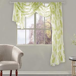 KEQIAOSUOCAI Sheer Voile Window Scarf Valance Gorgeous Leaves Jacquard Curtain Scarf 52 inches Wide by 144 inches Long 1 Piece Scarf Light Green