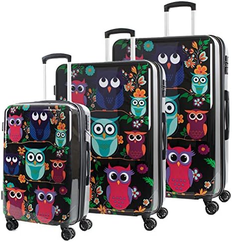 American Green Travel AGT Owls 3-Piece TSA Lock Expandable Spinner Luggage Set