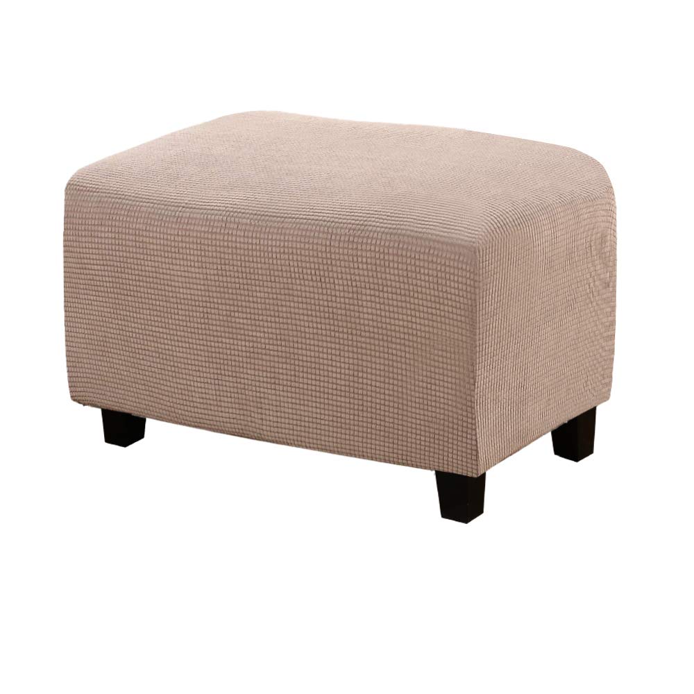 WINS Ottoman covers stretch rectangle Foot Stool cover pouffe cover Spandex Jacquard Fabric Ottoman slipcover washable Khaki