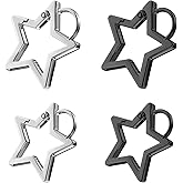 4PCS Star Carabiner, Cute Carabiner, Heavy Duty Zinc Alloy Star Shaped Keychain Clip, Stars Shaped Carabiners, Stars Keychain Clasp, Silver and Black Spring Snap Hook for Camping Hiking Fishing