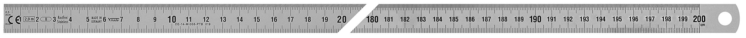 Vogel Germany Steel Ruler 2000 mm (Flexible Design, Stainless Spring Band Steel, Anti-Glare Surface, Cross Section 18 x 0.5 mm) 1012020200