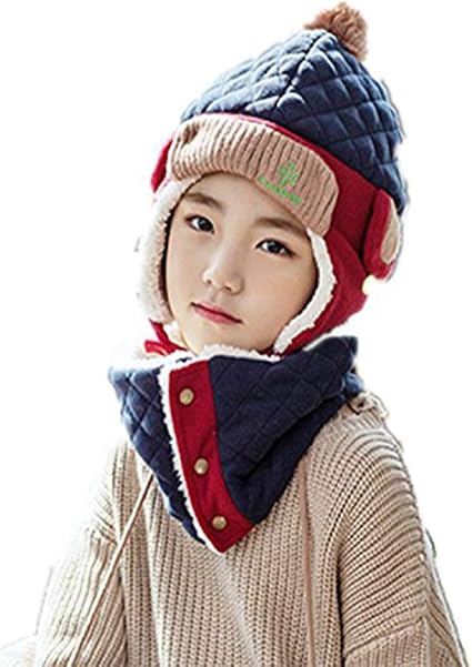 Amazon Co Jp 子供 ニット帽子 マフラー マスク セット耳あて付 ベビー帽子 冬 キッズ 帽子 可愛い玉刺繍耳付きフード ポンポン 耳あて 防寒帽 パイロット キャップ キッズ 男の子 女の子 日本品質 3ベア ネイビーｌ 服 ファッション小物