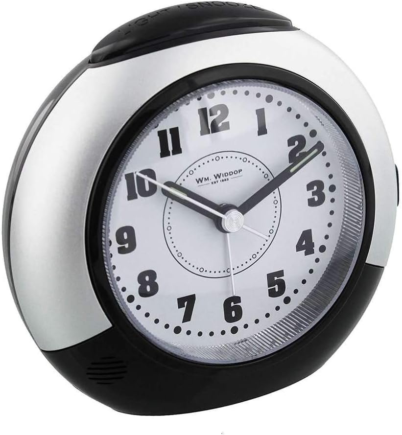 Black & Silver Alarm Clock with Silent Sweep No Ticking Feature plus