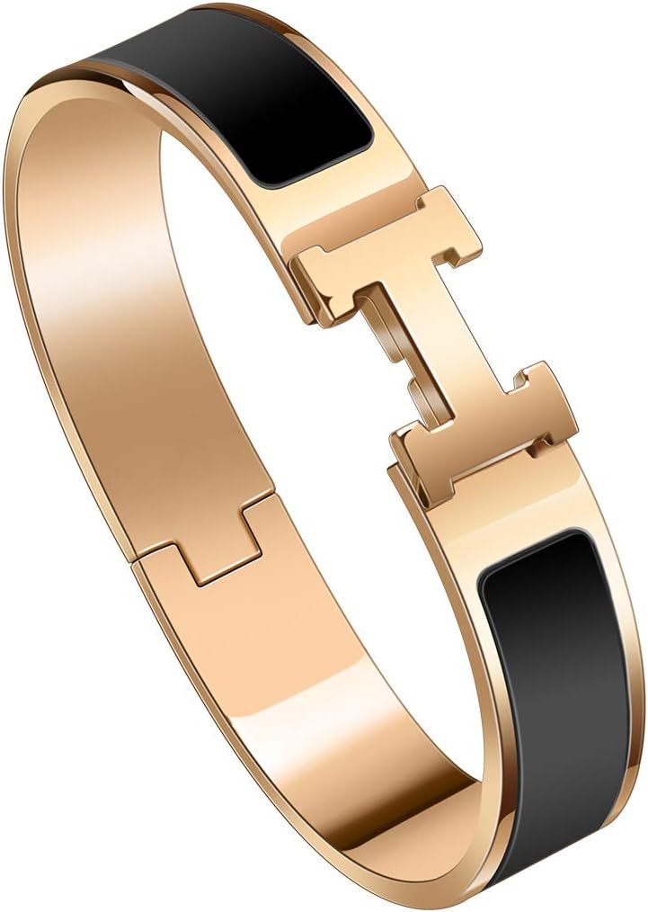 YYYFHES Best H Buckle Bangle Bracelets for Womens Stainless Steel Enamel Bracelet 12MM