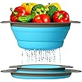 Ultimate Kitchen Strainers Set of 2 - Collapsible Silicone Colanders For Easy Storage by Comfify - Use with Pasta & Veggies or as a Fruit or Berry Bowl with Strainer - Irreplaceable for Campers - Blue