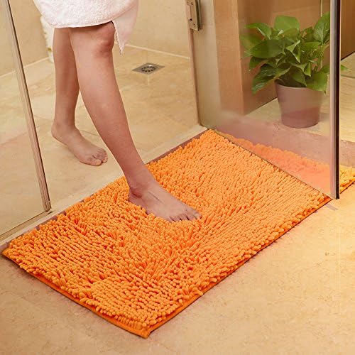 USFEEL Super Soft Microfiber Bathroom Mat Non Slip Absorbent Shag Shower Rugs for Bathroom, Kitchen, Bathtub and Bedroom (Large 50 x 80 cm, Orange)