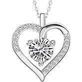 DEZZLIN Moissanite Necklace for Women, 1 Carat Heart Moissanite Pendant with 925 Sterling Silver Necklace, Anniversary Birthday Christmas Valentines Jewelry for Wife Mother Girlfriend