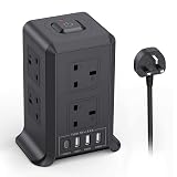 Kemelo Tower Extension Lead with 4 USB Ports 8 Way 5M Surge Protected