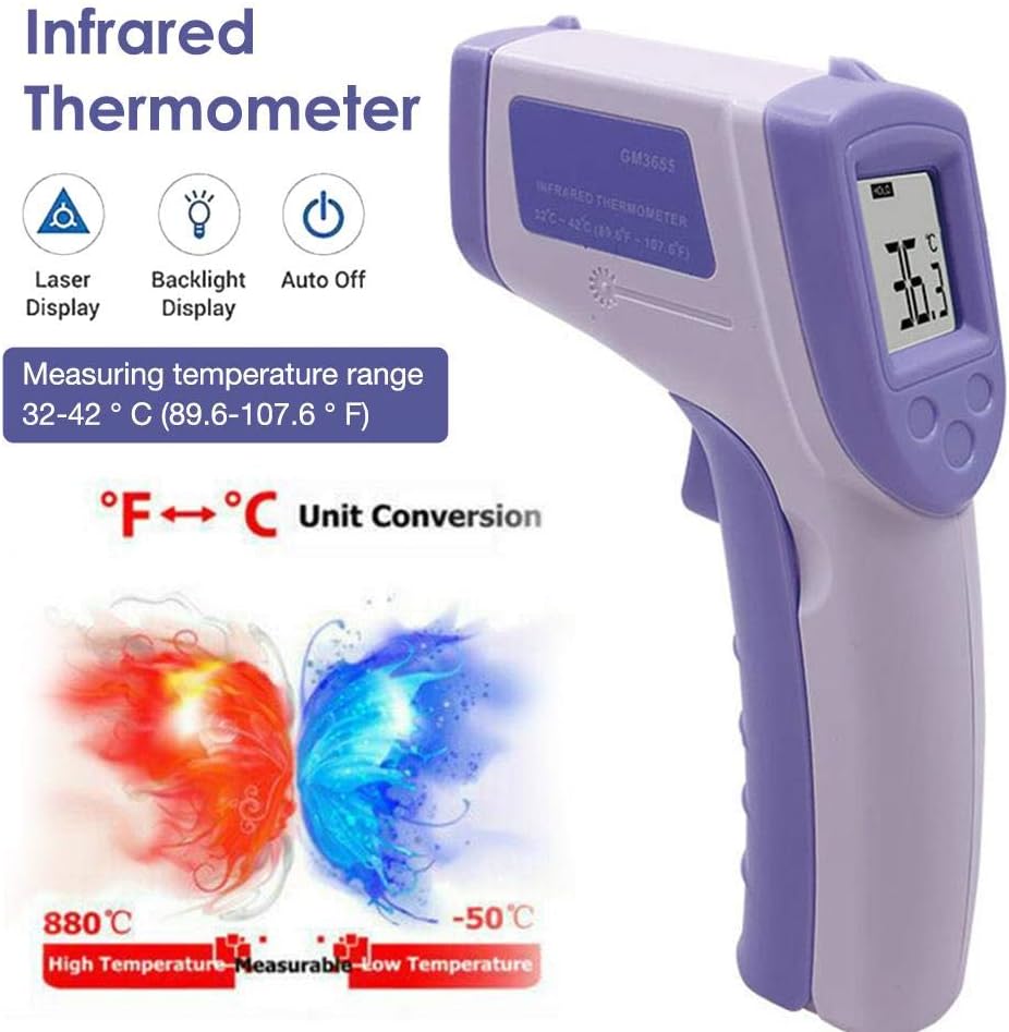 Hbuilder Non-Contact Infrared Thermometer Forehead Ear 1 Seconds One-Button Measurement ±0.3℃ High Accuracy Digital Thermometer with Waterproof LCD Display