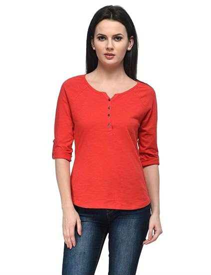 Women Cotton slub Henley Raglan Top(XS-4XL)