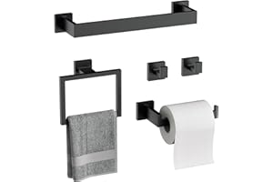 Hoomast 5-Piece Bathroom Accessories Set, Matte Black Carbon Steel Towel Bar Set, Includes 16 Inch Towel Bar, Towel Ring, Rob