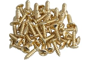 RuiLing Pack of 50 Gold Electric Guitar Pickguard Backplates Mounting Screws, Electric Guitar Bass Cover Plate Screw for ST TL LP SG Guitar Parts