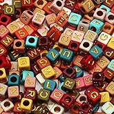 ToBeIT 1000pcs Letter Beads Acrylic Bead Alphabet Letter A-Z Cube Beads for Jewelry Making, Bracelets, Necklaces, Key Chains (Gold Color-C)