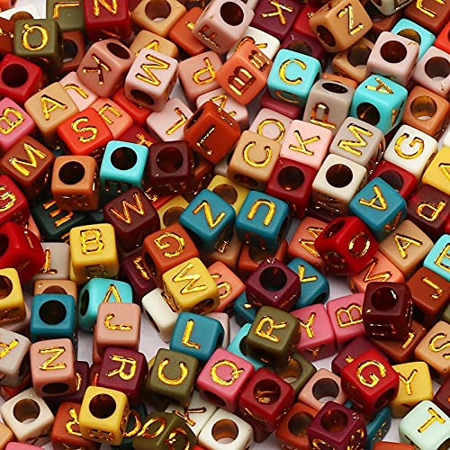 ToBeIT 1000pcs Letter Beads Acrylic Bead Alphabet Letter A-Z Cube Beads for Jewelry Making, Bracelets, Necklaces, Key Chains （Gold Color-C） — image 1
