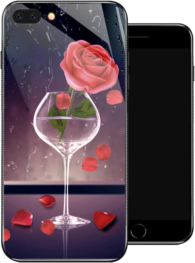 ZHEGAILIAN iPhone 8 Case, Golden Cup Red Rose iPhone 7 Cases for Girls,Tempered Glass Pattern Design Back Cover [Shock Absorption] Soft TPU Bumper Frame Support Case for iPhone 7/8 Aestheticism