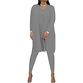 HBQ Womens Plus Size 2 Piece Outfits Tracksuits Long Sleeve Tunic Tops Bodycon High Waist Leggings Pants