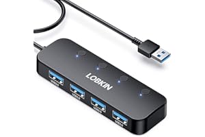 USB Splitter for Laptop LOBKIN 4-Port USB Hub 3.0 with Separate ON Off Swich Slim Multiple Port Expander for Keyboard and Mouse Flash Drive Mobile HDD PC Mac