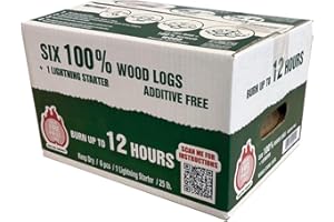HOME FIRE PREST LOGS SAVE A TREE - BURN ME! Home Fire Prest Logs - Burn up to 12 Hours in a Wood Stove - Six 100% Wood Fire Logs with One Lighting Fire Starter for Indoor Fireplace and Outdoor Fireplace - Additive Free, Made in The USA