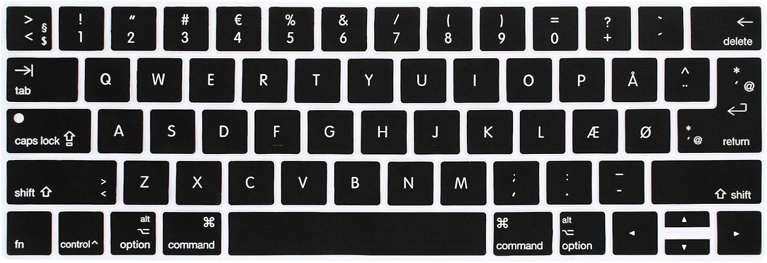MMDW Danish Language Keyboard Cover for MacBook Pro 13 15 inch 2019 2018 2017 2016 with Touch Bar&Touch ID Model:A2159 A1989 A1706/A1990 A1707,USA and European Version
