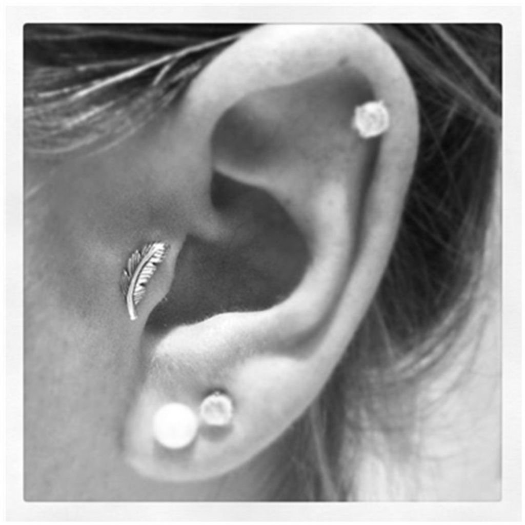 JSDDE Cadeau pour fête des Mères Argent & Steel Lobe/Tragus Bar - Plume Droit - Argent et Dore