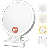 1X/30X Magnifying Mirror with Light and Adjustable Brightness, Makeup Mirror with 360° Rotation Adjustable Folding Handle, Portable Rechargeable Double Sided Mirrors, Foldable Vanity Mirror (white)