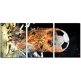 Soccer Wall Art Sport Themed Picture Boys Room Football Canvas Print for Game Room Nursery Gym Cool Artwork Bedroom Wall Decor Framed 12x16inch
