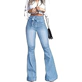 KDF High Waisted Flare Jeans for Women Bell Bottom Jeans with Belt for Women Stretch Wide Leg Jeans
