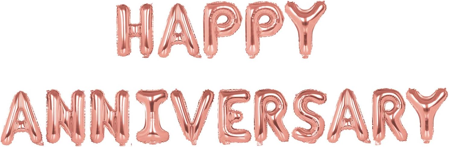 TRIXES Happy Anniversary Balloons, Rose Gold Foil Letters, 16 Inch Large Size